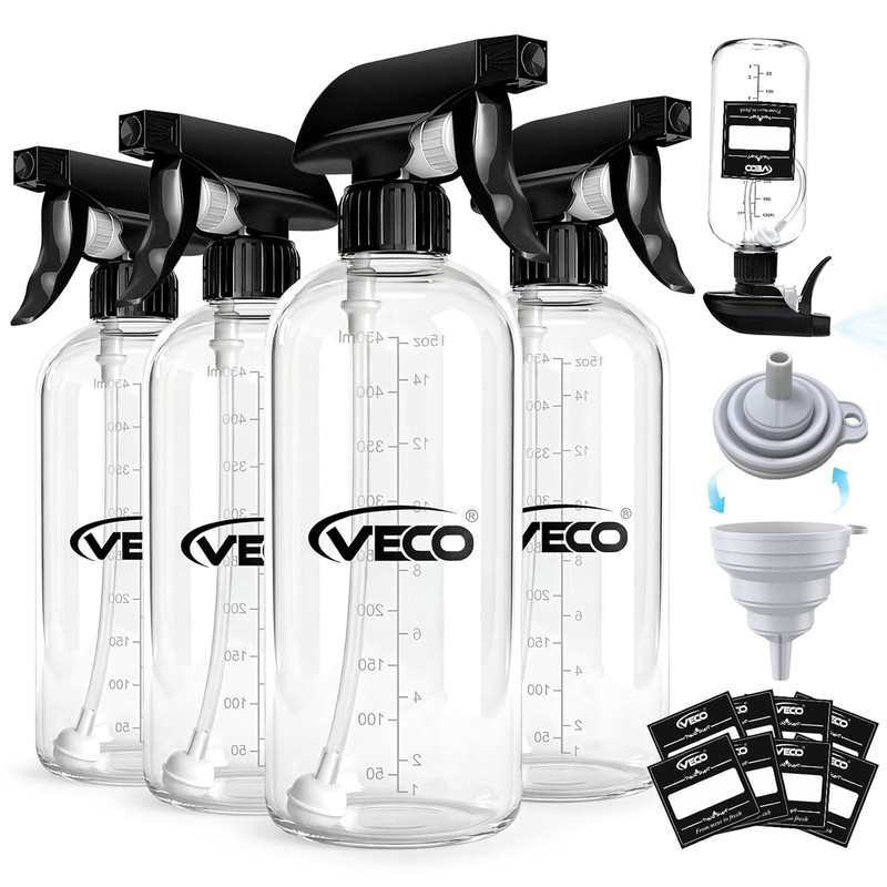 Veco 500ml 17oz Graduated Spray Bottles 4 Pack Any Angle Spraying Degree 360