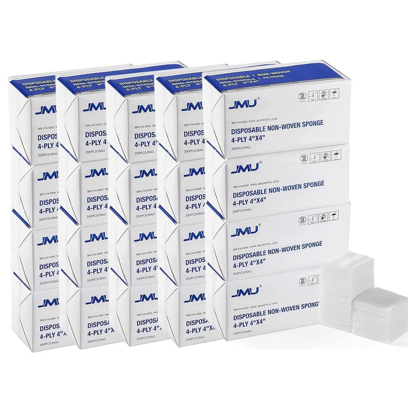 1000pcs JMU Dental 4-Ply Non-Woven Sponges Gauze Pads Size 4" x 4" Non-Sterile gallery