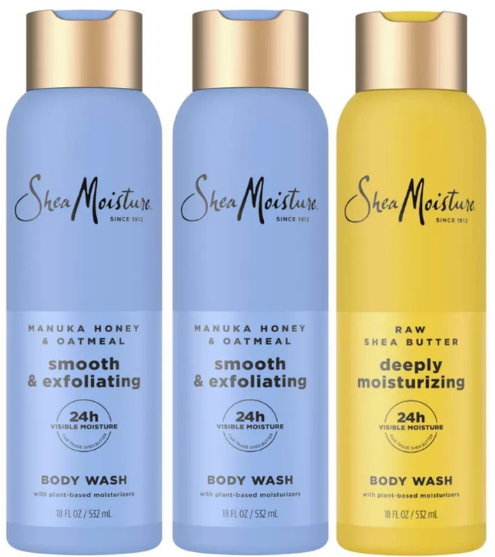 Shea Moisture (1) Raw Shea Butter & (2)Manuka Honey Oatmeal Body Wash 18oz-3Pack