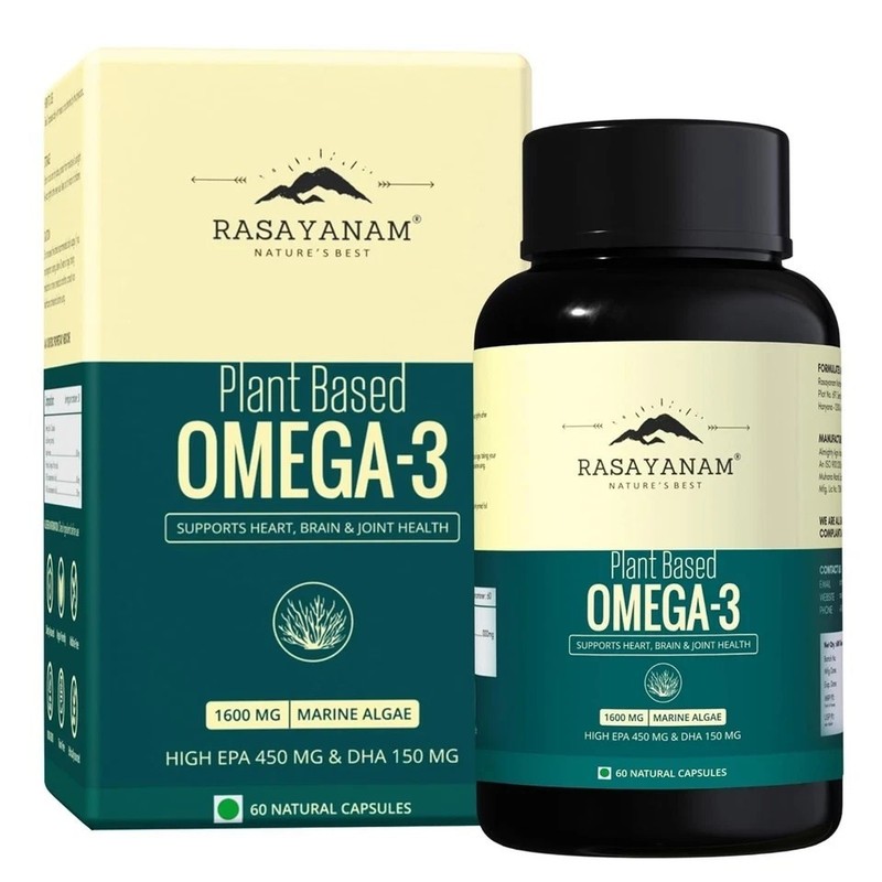 Omega-3 Capsules , 1600mg | No Burps, No Fish Oil, Pure Algae- 60 Capsules