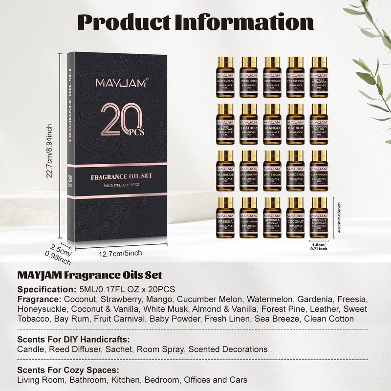 MAYJAM 20Pcs Fragrance Oil Gift Set for Diffuser Candle Soap Making Scented Oils gallery