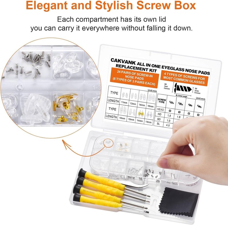 Eyeglass Nose Pads Replacement with 4 Sizes Screws, 24 Pairs Screw-in Glasses gallery