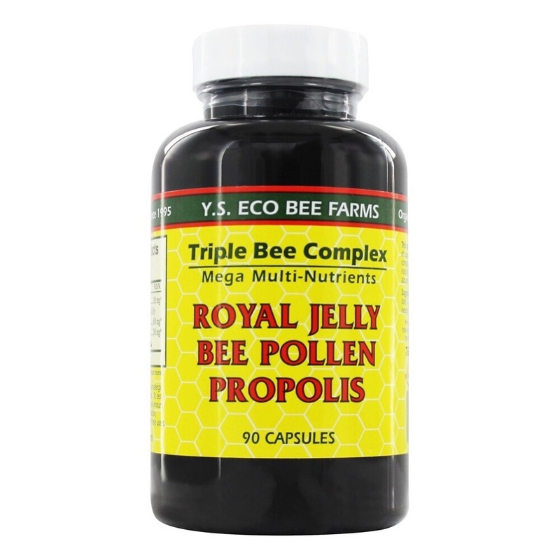 YS Organic Bee Farms Triple Bee Complex Royal Jelly Bee Pollen Propolis, 90 Caps