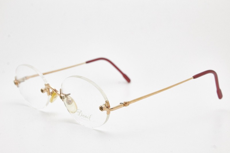 🤓 Vintage DESIL Glasses PANAMA 14K R.GOLD Frame Oval Rimless 90s👓Unisex gallery