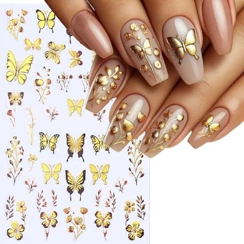 Nail Art Stickers Self-Adhesive Luxury Glitter Gold Flower Blue Butterfly gallery