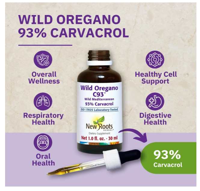 New Roots | Wild Oregano Oil Drops, C93 | 93% Carvacrol 1 Fl Oz (Pack of 1) gallery