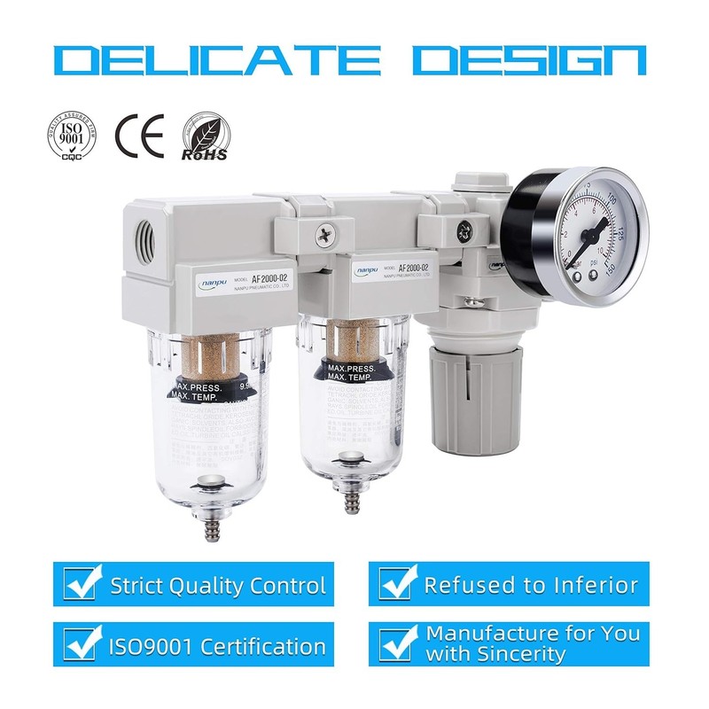 High-Performance 1/4" NPT Air Filters & Regulator Combo with Semi-Auto Drain gallery