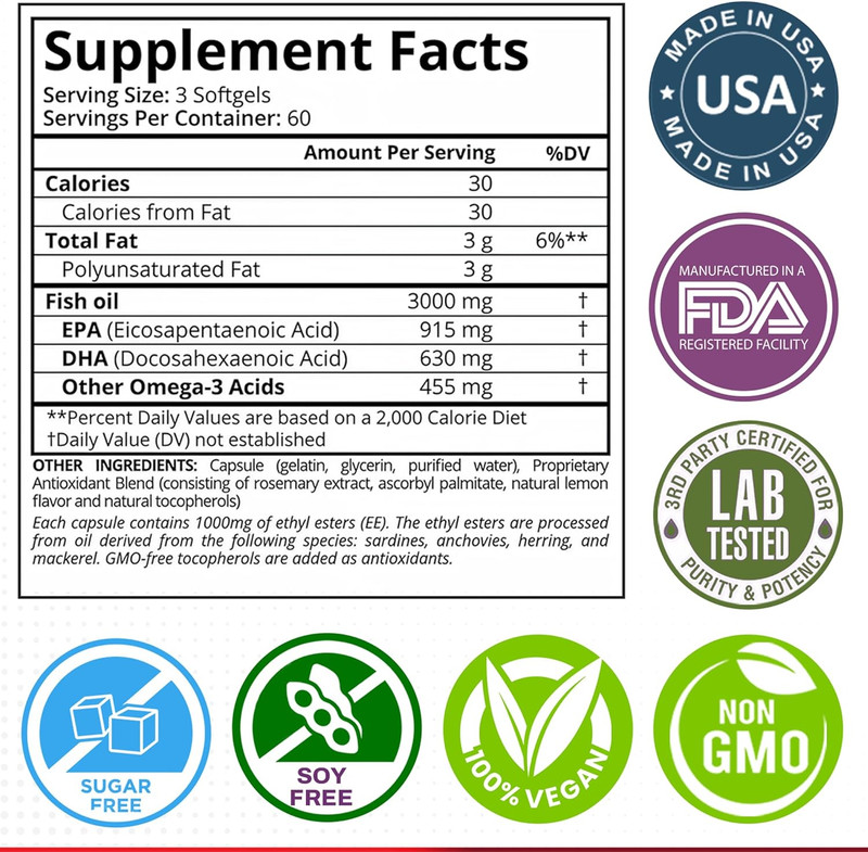 Omega 3 Fish Oil 3000Mg – DHA & EPA Omega 3 Fatty Acid Supplements to Support He gallery