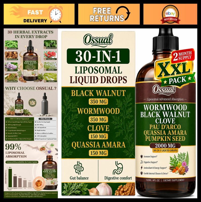 30-in-1 Wormwood Black Walnut Clove Cleanse Tincture – Gut Health & Digestive Su