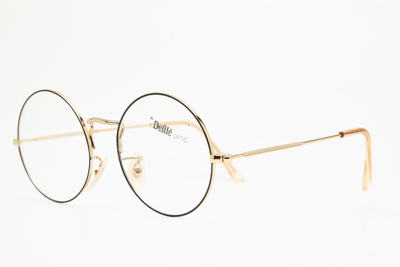 DEFILE PIPER 57 48 Gold/Black Round Eyeglasses Vintage 80s👓Unisex gallery