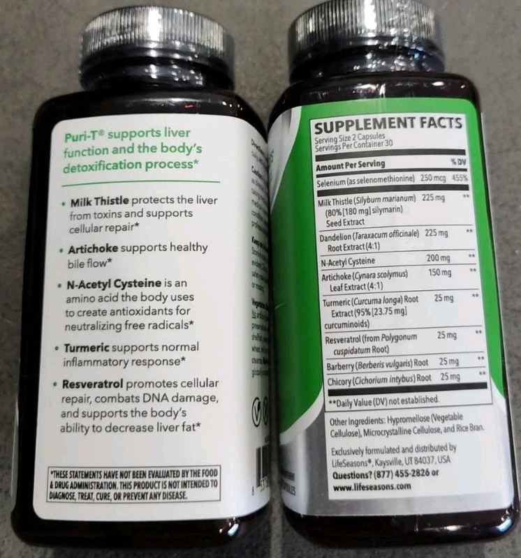 Lot Of 2 🌈 LifeSeasons Puri-T Liver Support 60 Capsules Each Bottle -EXP 1/28 gallery