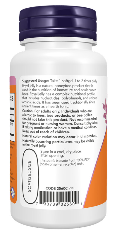 NOW Royal Jelly 1000 mg with 10-HDA - 60 Softgels 10/2026EXP gallery