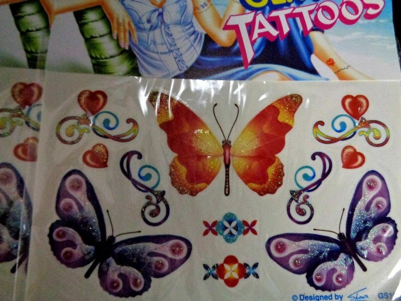 12 Sheets Lot Temporary Glitter Butterfly Tattoo Stickers Tatoo NEW USA Seller gallery
