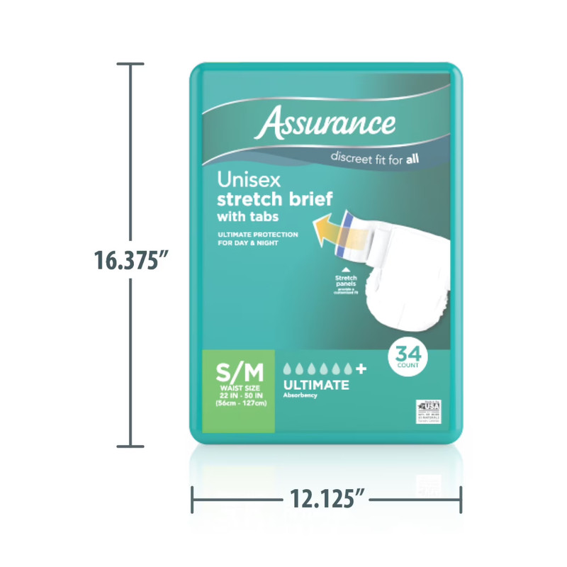 2 Pack Assurance Unisex Stretch Briefs with Tabs S/M 34 Count Each, Total 68 Ct gallery