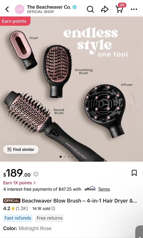 NEW BEACHWAVER Co. Blow Brush 4-in-1 Hair Dryer Set, Midnight Rose SEALED