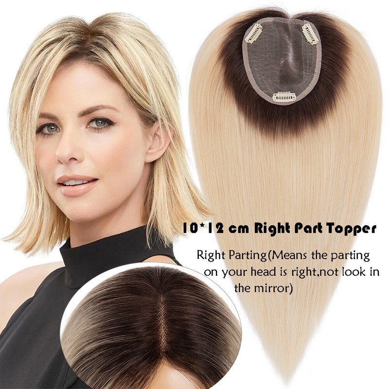 Women Topper Remy Human Hair Clip In Silk Lace Base Top Hairpiece Wigs Side Part gallery