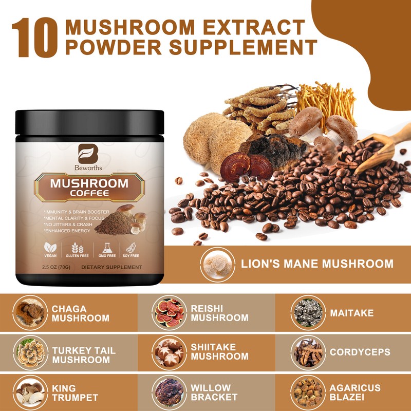 70g Organic Mushroom Coffee-Reishi,Cordyceps, Lion's Mane,Turkey Tail Mushrooms gallery