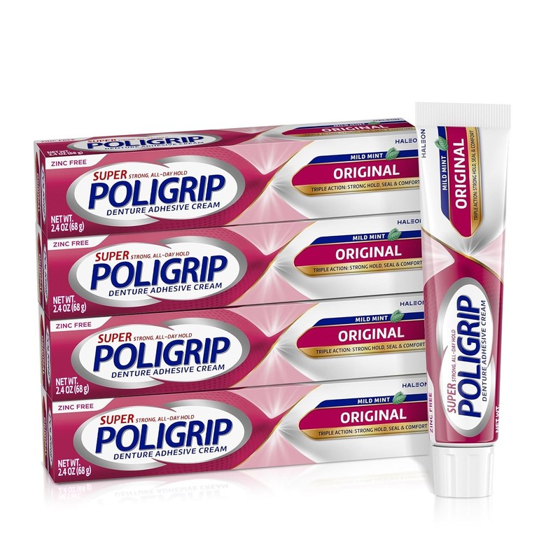 Super Poligrip Original Denture Adhesive Cream, Zinc Free Denture Cream for Dent