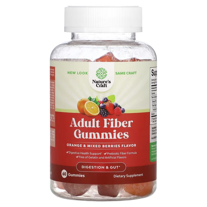 2 X Natures Craft, Adult Fiber Gummies, Orange and Mixed Berries, 60 Gummies