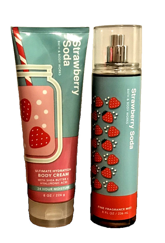STRAWBERRY SODA FRAGRANCE MIST + BODY CREAM 2 PC GIFT WRAP SET BATH BODY WORKS