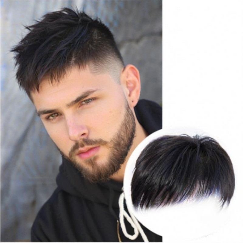 Men Short Synthetic Hair Toupee Clip In Hairpiece Natural Bangs Hair Loss Cover