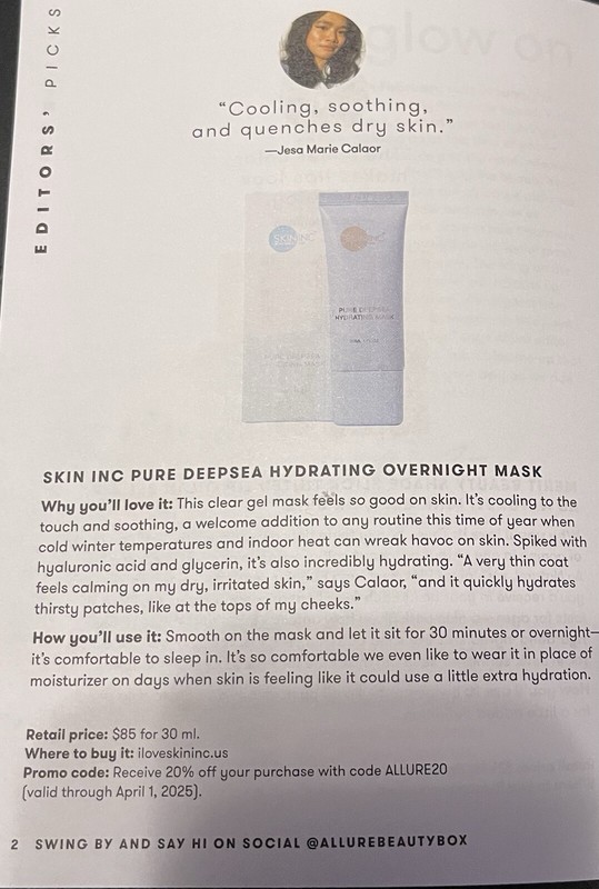 Skin INC Pure Deepsea Hydrating Mask 30ml/1fl.oz. New In Box EXP 08/27/2027 gallery