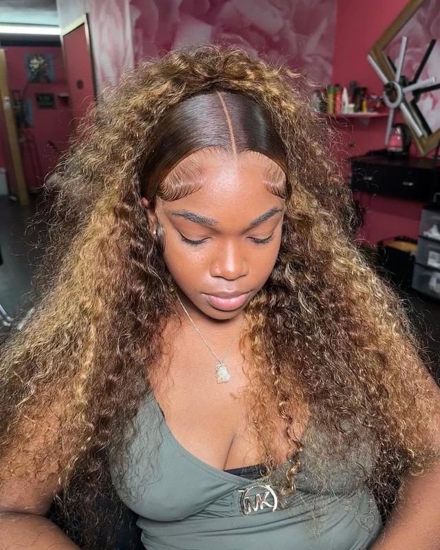 Daxundi Highlight Ombre Lace Front Wigs Human Hair 13X6 Honey Blonde Deep Wave gallery