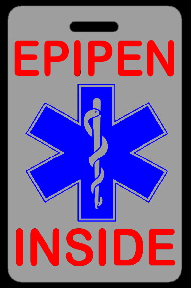EPIPEN INSIDE Lo-Viz Gray Bag Tag – FREE Personalization – New