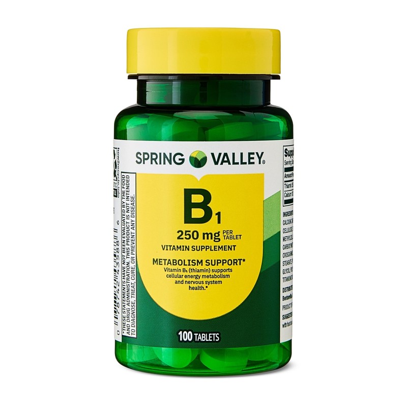 Vitamin B1 Supplement Tablets for Metabolism Support, 250 mg, 100 Count