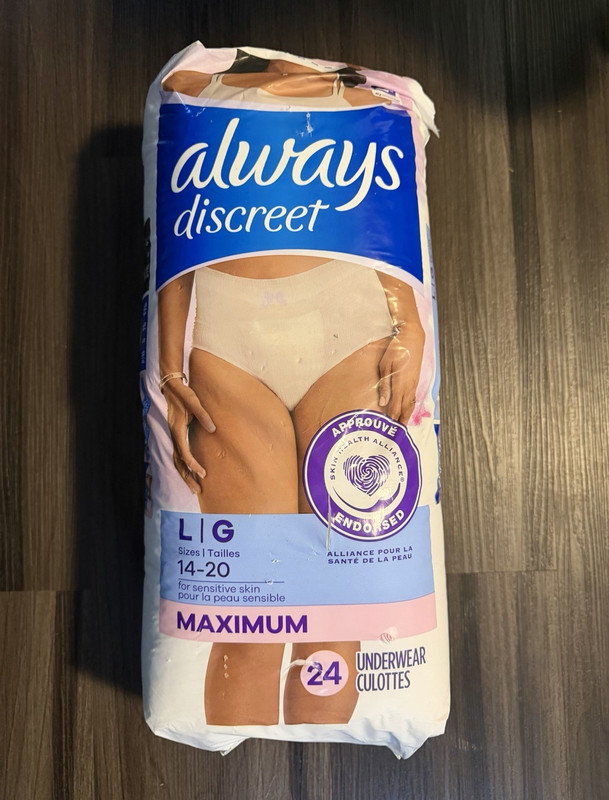 Always Discreet Maximum Incontinence Pants for Women, Size L, White, 24 Count