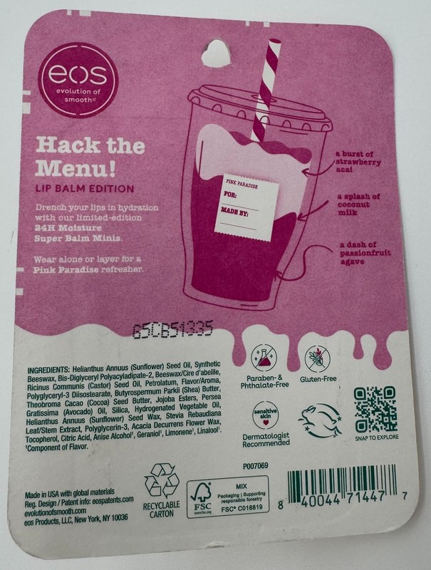 EOS Pink Paradise Secret Menu Lip Balm Variety Pack (3pk) NWT gallery