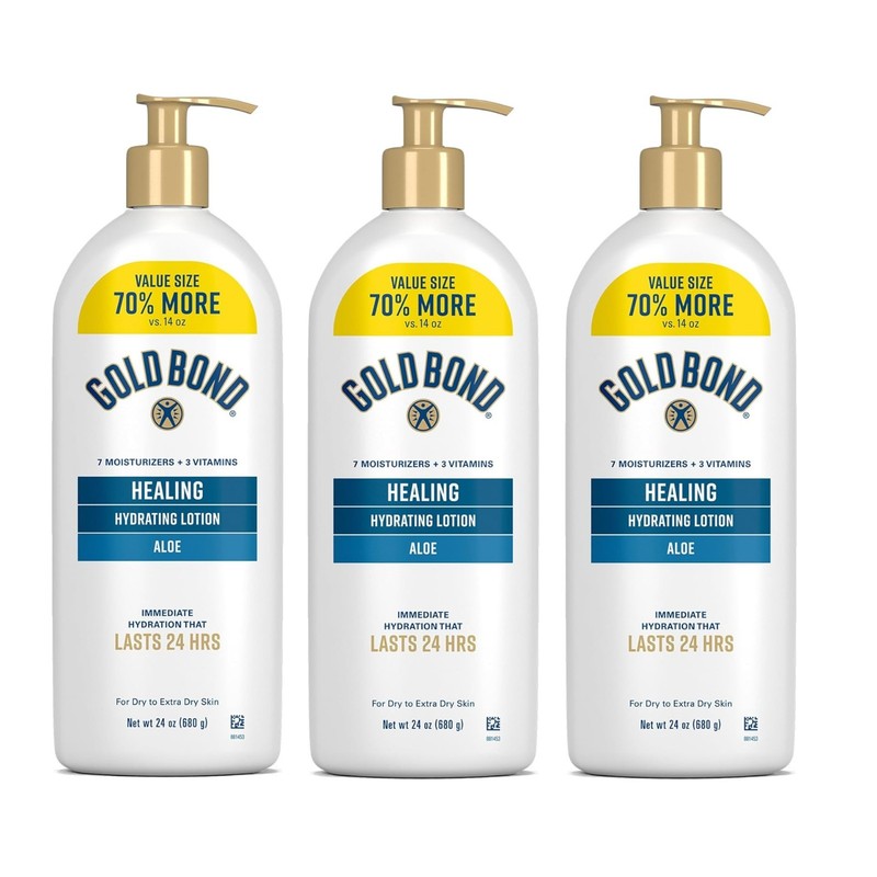 (3) Gold Bond HEALING 24HR Hydrating Lotion W/ Aloe-For Extra Dry Skin-24oz Each