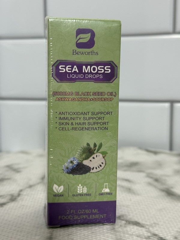 Beworths Sea Moss Liquid Drops 2oz Black Seed Oil Ashwagandha New Sealed
