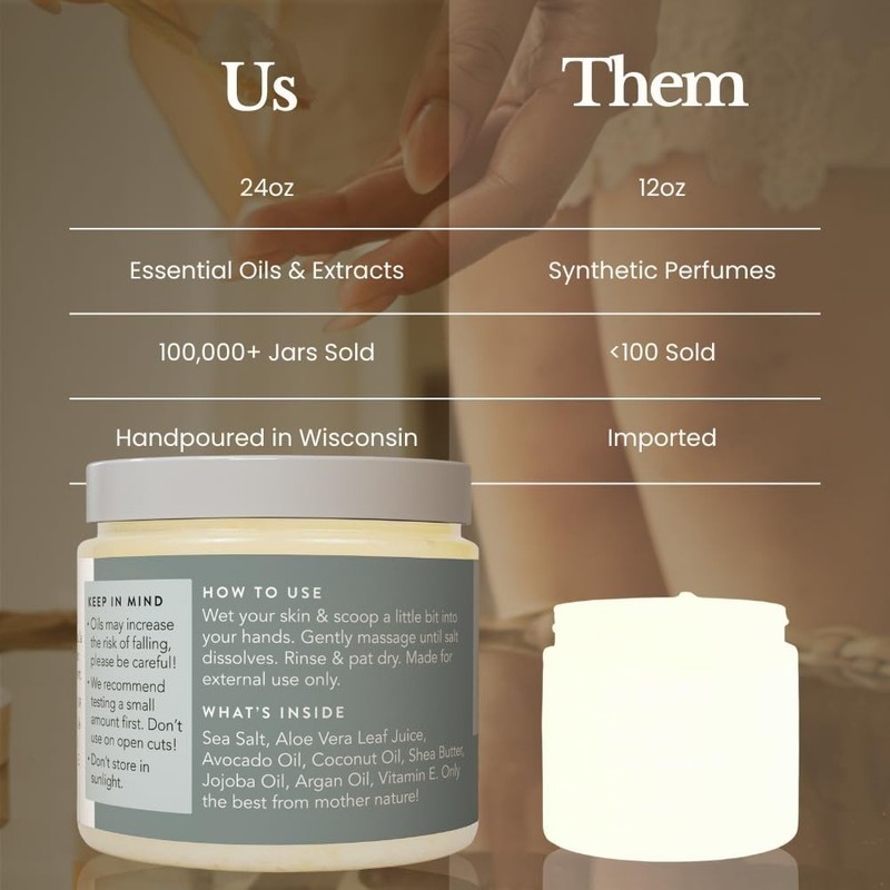 Sea Salt Body Scrub Unscented 24oz Non-toxic Vegan Cruelty-free Full Body gallery