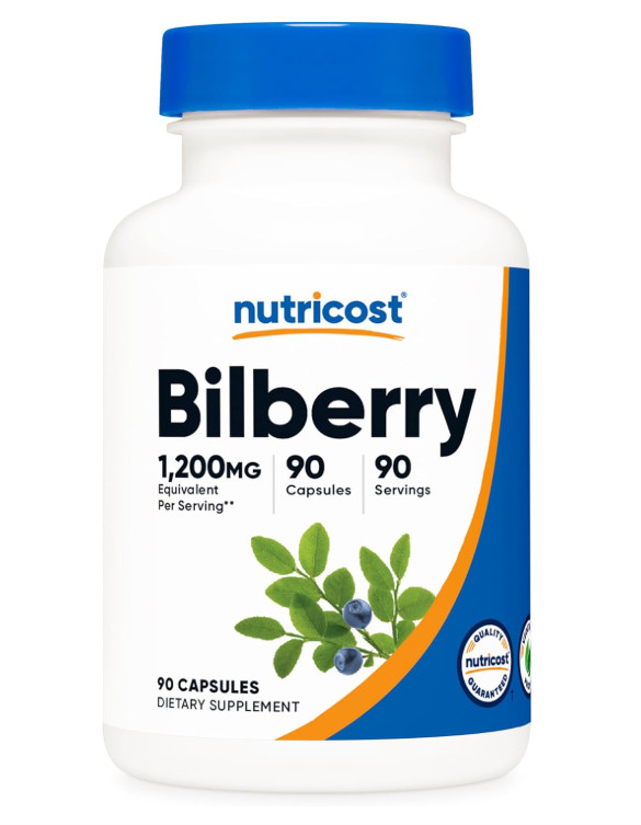 Bilberry Capsules 1200mg Equivalent 90Veggie Caps Gluten Free Non-GMO Supplement