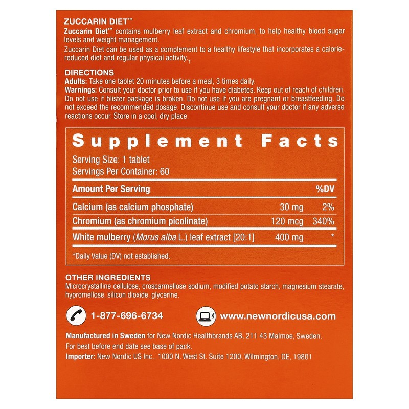 New Nordic US Inc Zuccarin Diet 60 Tablets Dairy-Free, Gluten-Free, Vegan gallery
