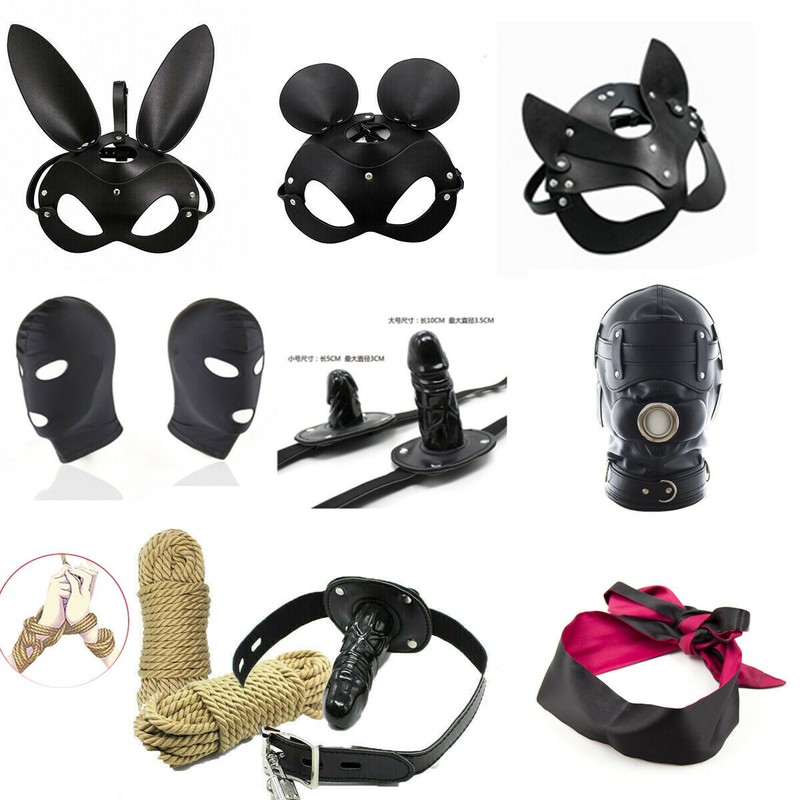 Head Hood Harness&Open Mouth Gag&Blindfold Eye Mask&Bondage Rope Restraint BDSM