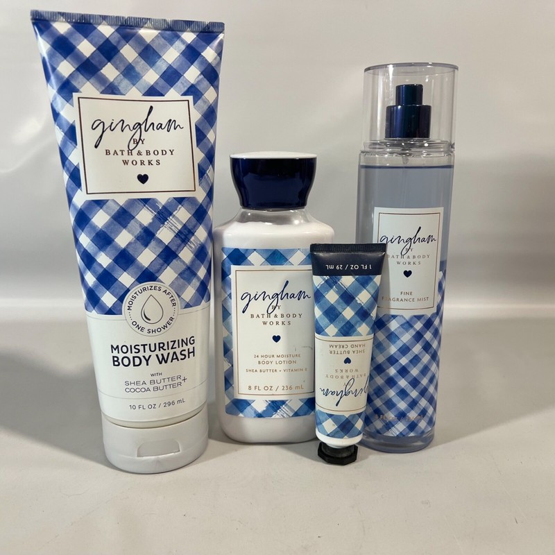 Bath & Body Works 4pcs Set Gingham Mist Hand Cream Body Lotion Body Wash Shea
