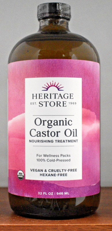Heritage Store Organic Castor Oil 32 FL OZ (946 ml) Nourishing Treatment Glass