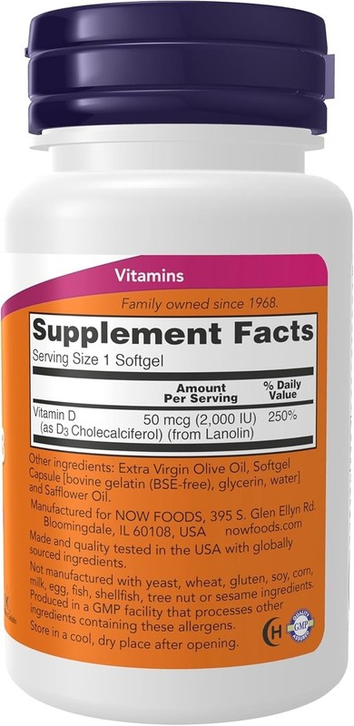 NOW Foods Supplements, Vitamin D-3 2,000 IU, High Potency, Structural Support gallery