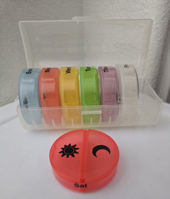 New Travel Pill Organizer. 1 Week 2 x Per Day. Round Multicolor. Ships Free. gallery
