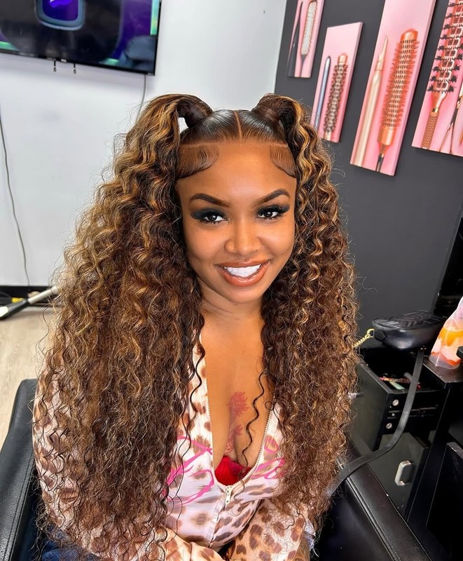Daxundi Highlight Ombre Lace Front Wigs Human Hair 13X6 Honey Blonde Deep Wave gallery