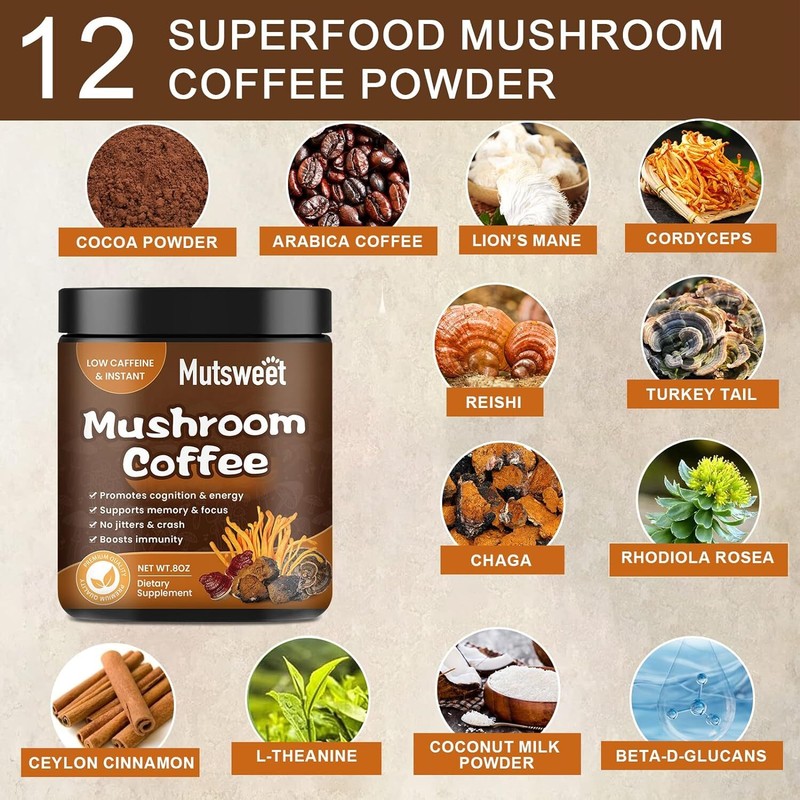 Organic Instant Coffee Powder Mushroom Coffee 227GBrain& Memory Focus Boost gallery
