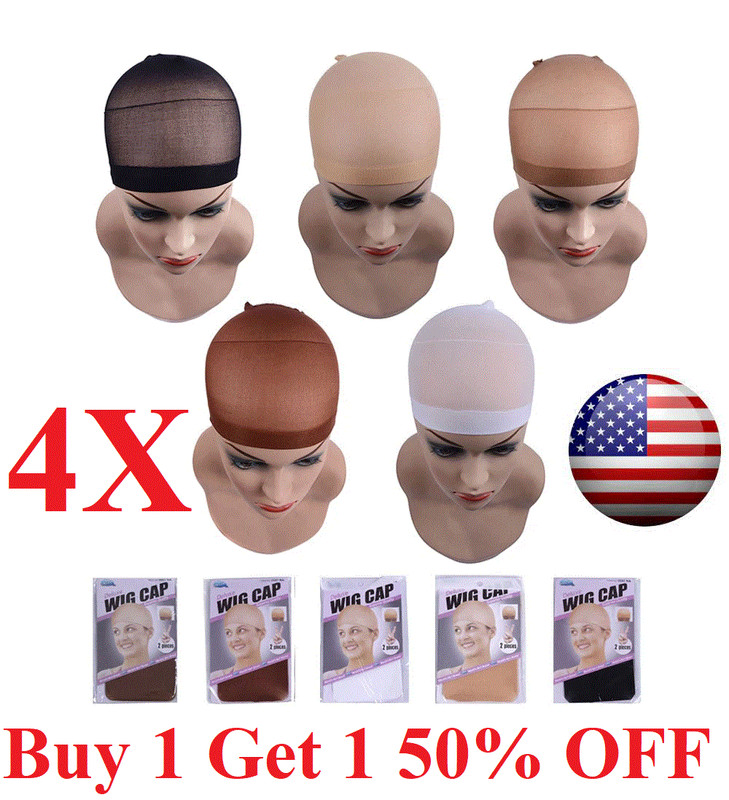 4 PCS Wig Cap Liner Stocking Cap Nylon Stretch Black brown Beige