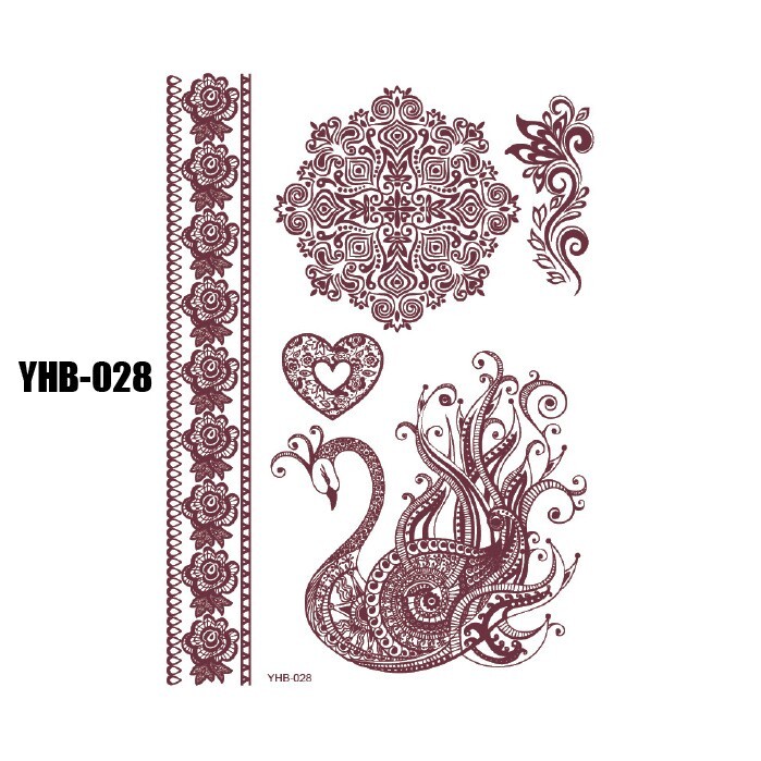 Set of 4 Sheets Tattoo Stickers Brown Henna Lace Waterproof Temporary Tattoo gallery