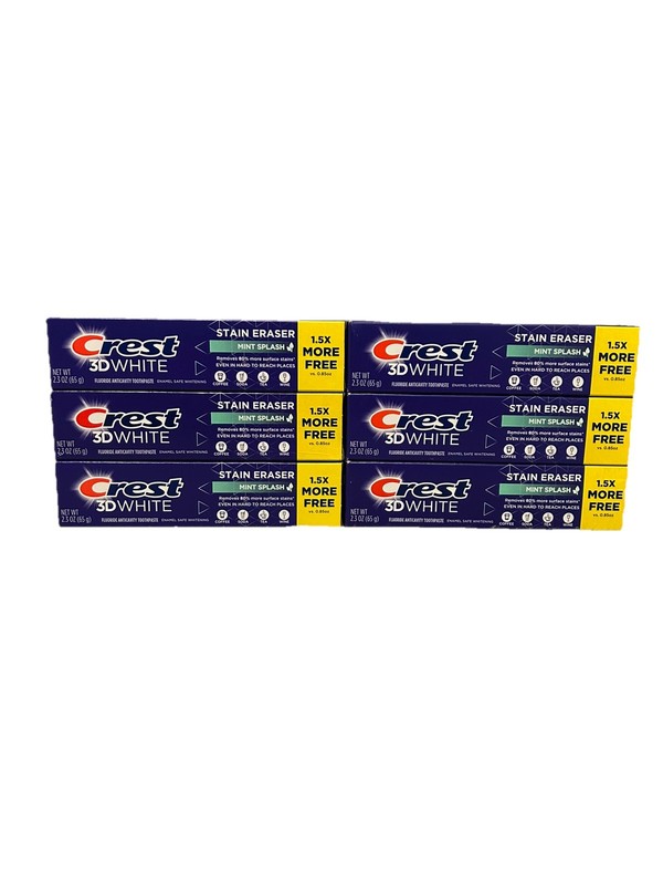Crest 3D White Stain Eraser Mint Splash AntiCavity Toothpaste 2.3oz *PACK OF 6*