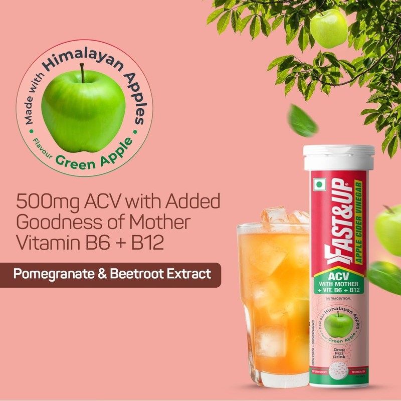 Fast&Up Apple Cider Vinegar Effervescent Tablets 500 mg ACV 15 Tabs f/ship gallery