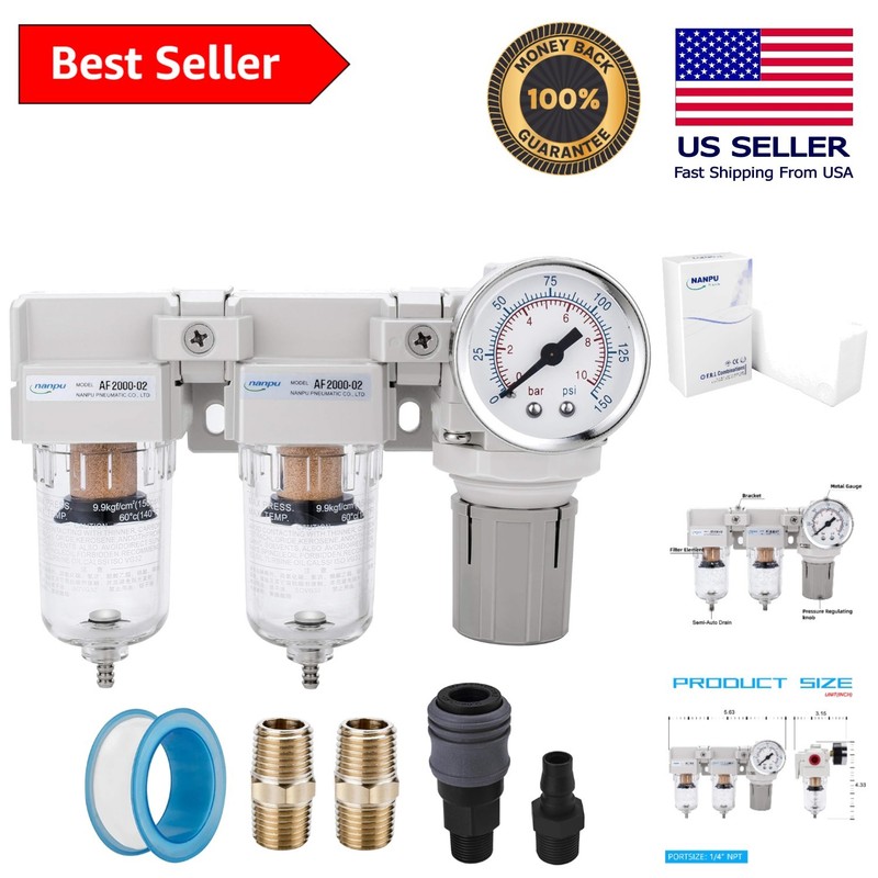 High-Performance 1/4″ NPT Air Filters & Regulator Combo with Semi-Auto Drain