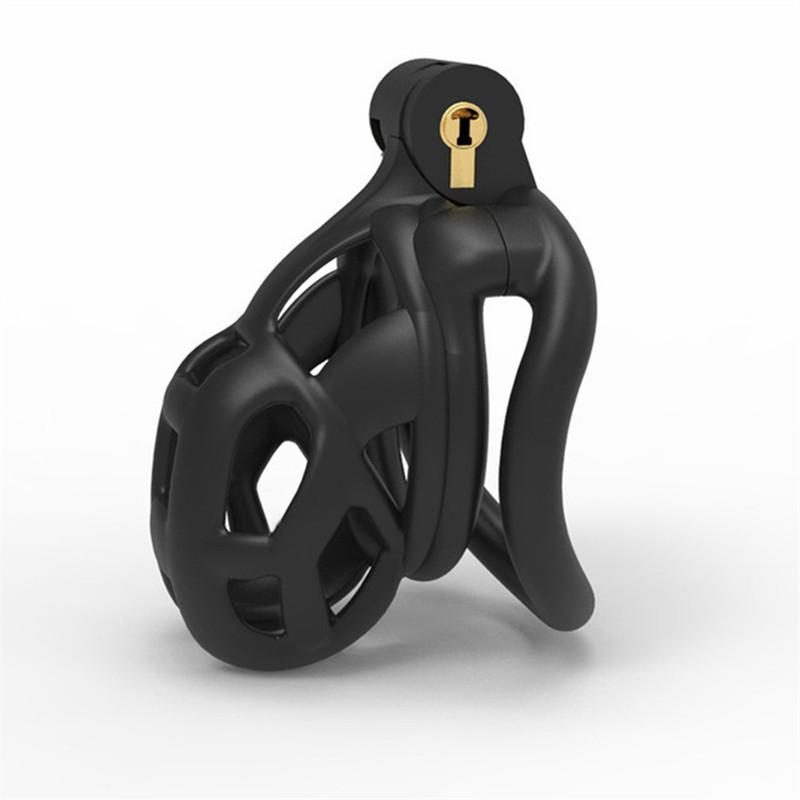 Male Chastity Cage Lock Device Kit W/ 4 Rings Virginity Device 5 Sizes Curve US gallery