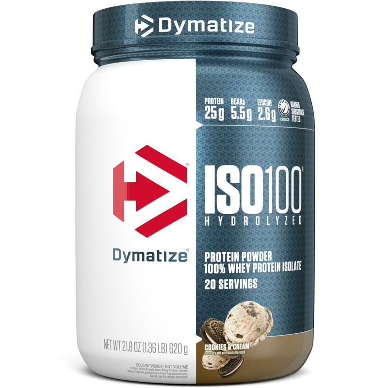 Dymatize ISO100 Hydrolyzed Whey Isolate Protein Powder, Cookies & Cream, 20 Serv